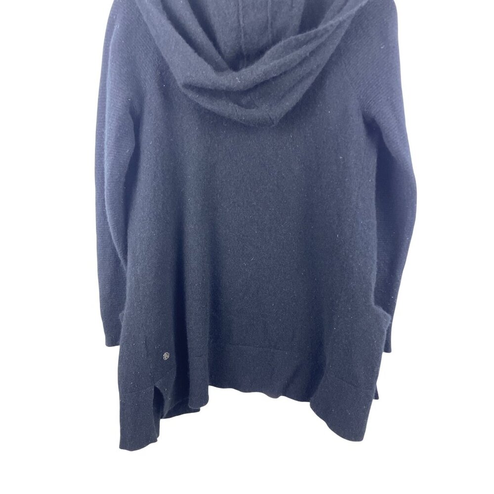 Zella Women's Small Cashmere Wool Hooded Open Front Cardigan Sweater Black - Picture 9 of 9